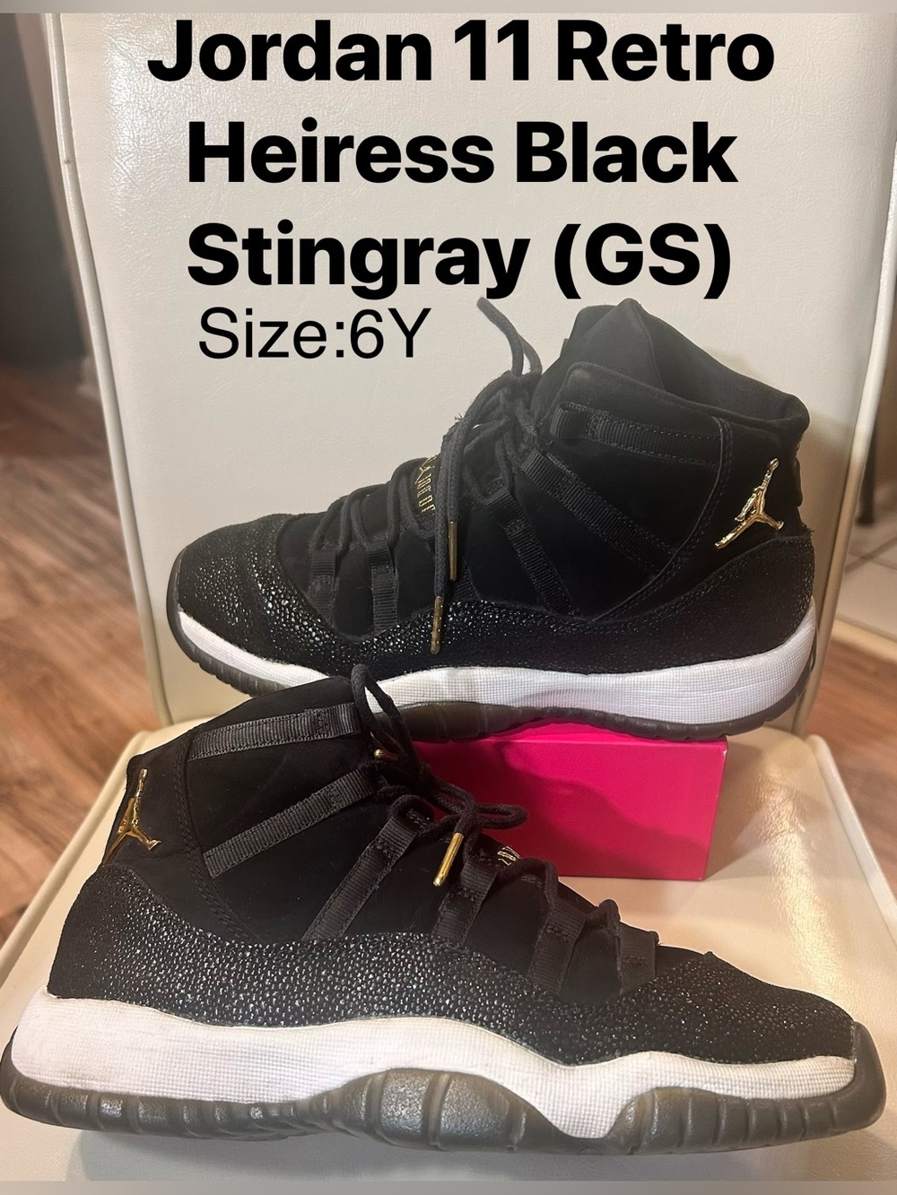 Air Jordan 11 Retro Heiress Stingray GS Black with Gold Accents Size: 6Y